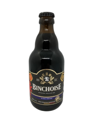 Speciaalbier Binchoise Brune van Brasserie La Binchoise. Belgisch donker bier van 7.7%. Bierprofiel: klein bittertje, zoet, licht geroosterd en smaakvol. Biermunitie, speciaalbier, Hoogkarspel.