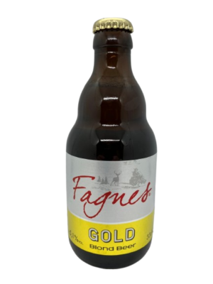 Speciaalbier Fagnes Gold van Brasserie des Fagnes. Belgisch blond bier met een alcoholpercentage van 5.1%. Bierprofiel: zoetje, fris, fruitig en doordrinkbaar.
